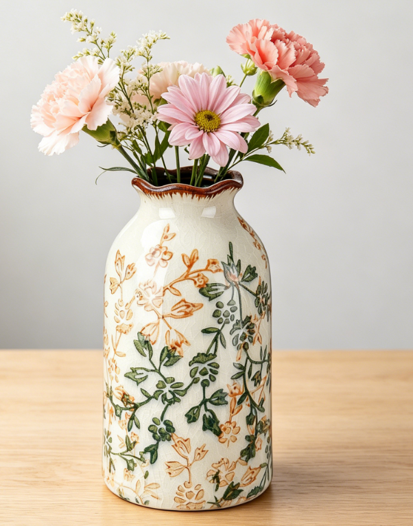 Green Rice Vintage Crackled Chinese Ceramic Vase